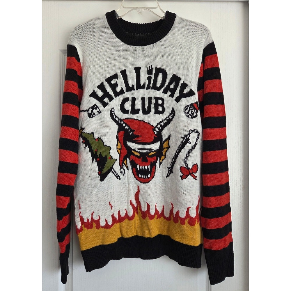 Stranger Things Helliday Club Netflix Knit Ugly Christmas Sweater Jumper‎ Sz L